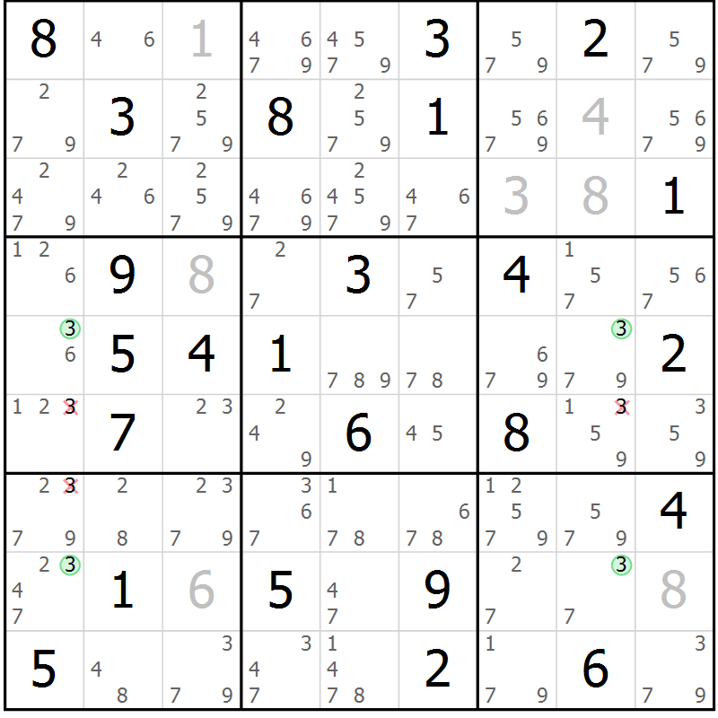 Position des candidats pour la solution de la Gr 50 page 53 du magazine de sudoku Sudoku Suprême n° 037