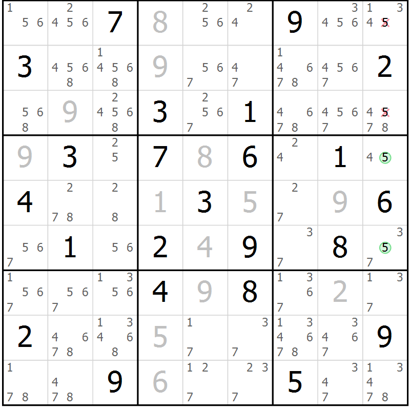 Position des candidats pour la solution de la Gr 51 page 54 du magazine de sudoku Sudoku Suprême n° 037