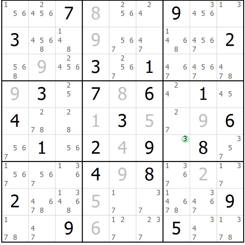 Position des candidats pour la solution de la Gr 51 page 54 du magazine de sudoku Sudoku Suprême n° 037
