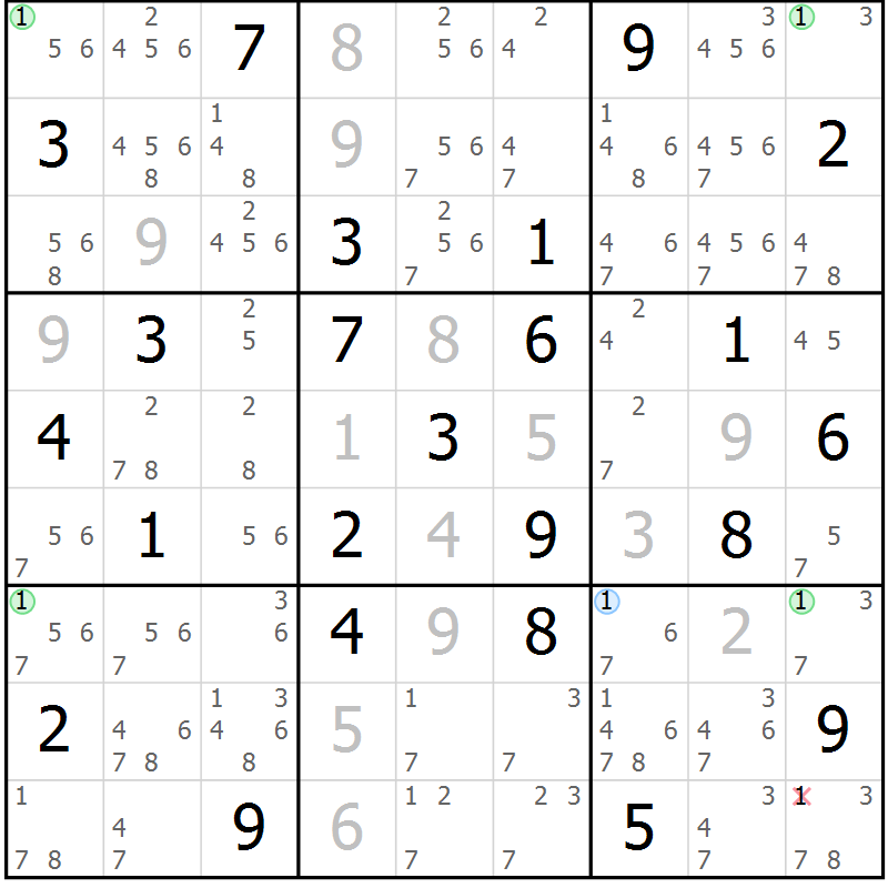 Position des candidats pour la solution de la Gr 51 page 54 du magazine de sudoku Sudoku Suprême n° 037