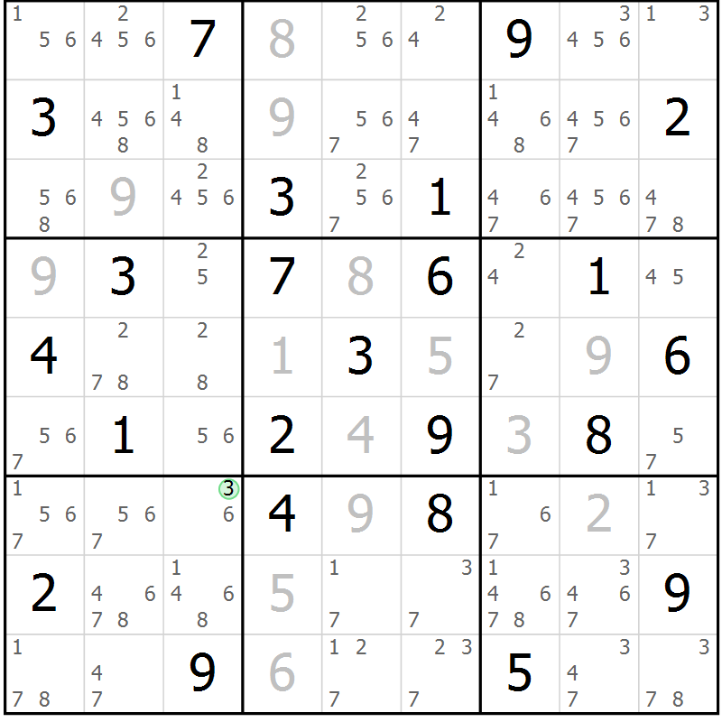 Position des candidats pour la solution de la Gr 51 page 54 du magazine de sudoku Sudoku Suprême n° 037