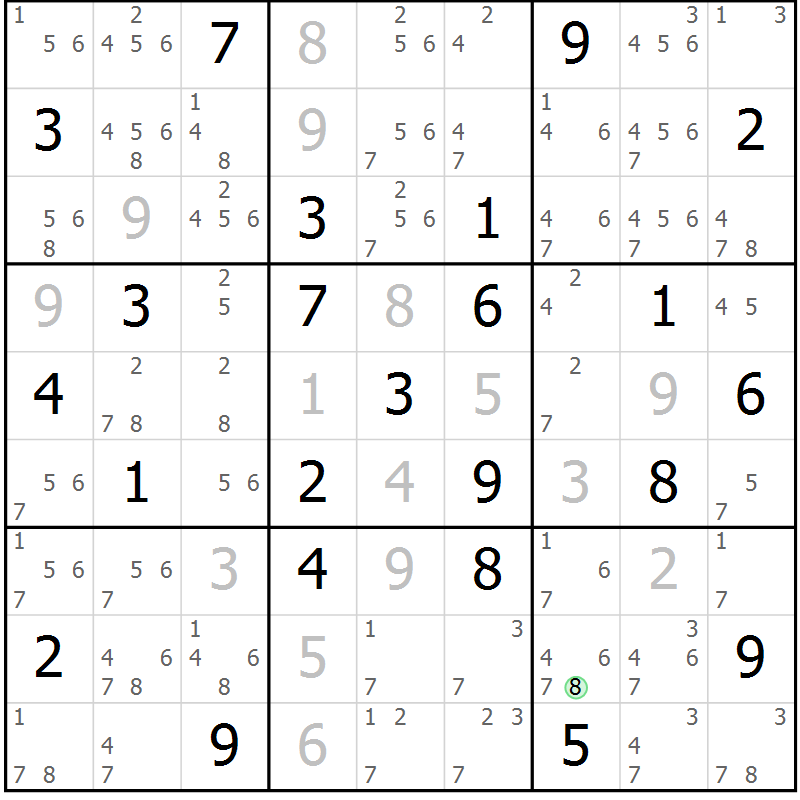 Position des candidats pour la solution de la Gr 51 page 54 du magazine de sudoku Sudoku Suprême n° 037