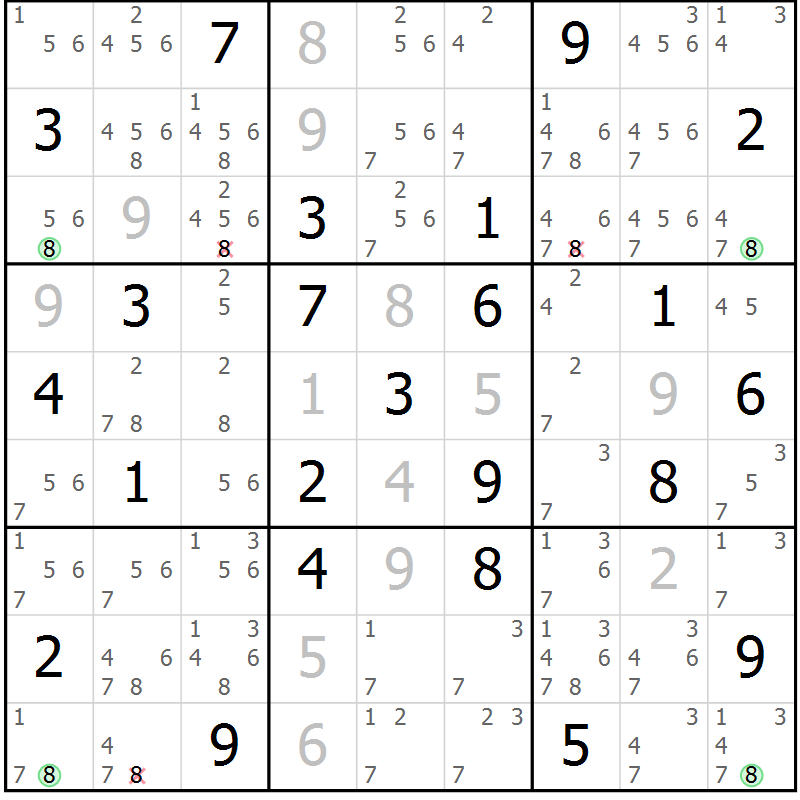 Position des candidats pour la solution de la Gr 51 page 54 du magazine de sudoku Sudoku Suprême n° 037