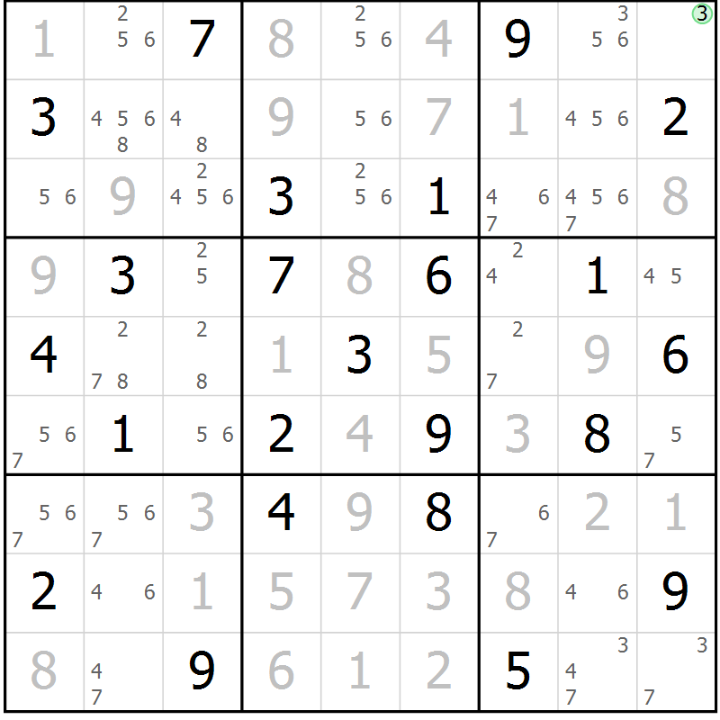 Position des candidats pour la solution de la Gr 51 page 54 du magazine de sudoku Sudoku Suprême n° 037