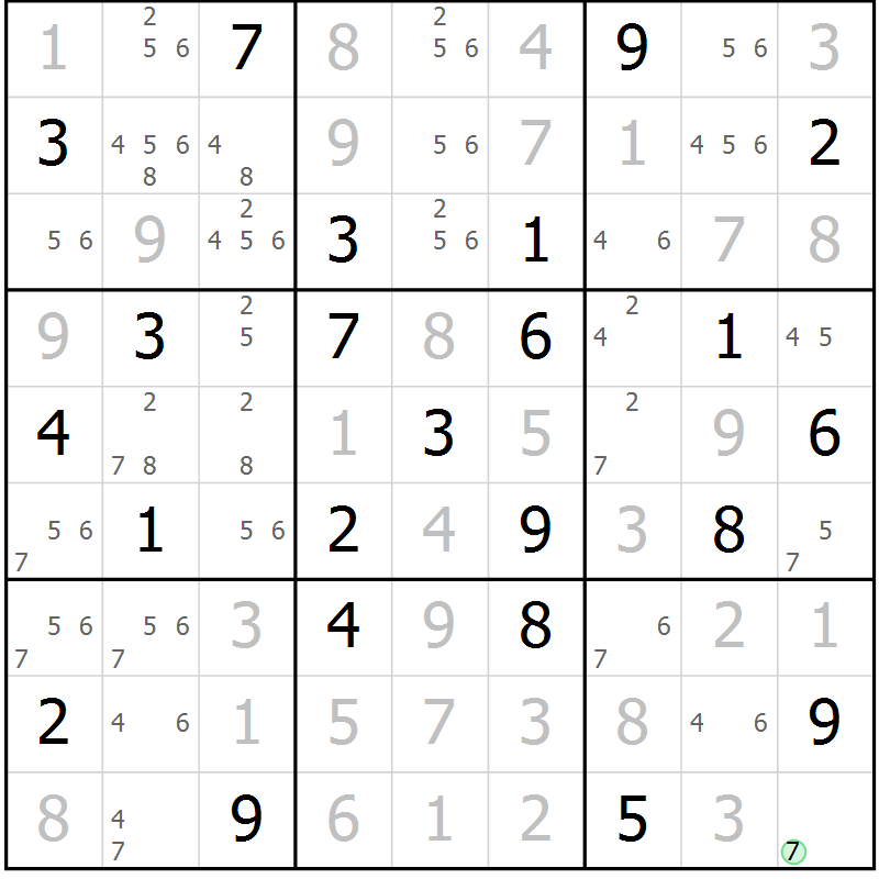 Position des candidats pour la solution de la Gr 51 page 54 du magazine de sudoku Sudoku Suprême n° 037