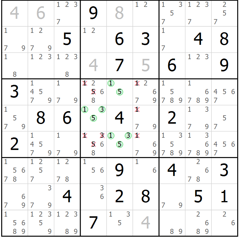 Position des candidats pour la solution de la Gr 52 page 55 du magazine de sudoku Sudoku Suprême n° 037
