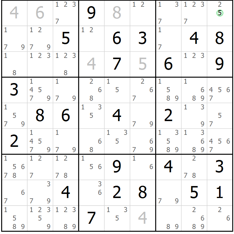 Position des candidats pour la solution de la Gr 52 page 55 du magazine de sudoku Sudoku Suprême n° 037