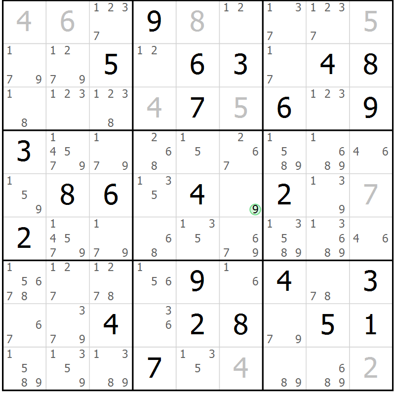 Position des candidats pour la solution de la Gr 52 page 55 du magazine de sudoku Sudoku Suprême n° 037