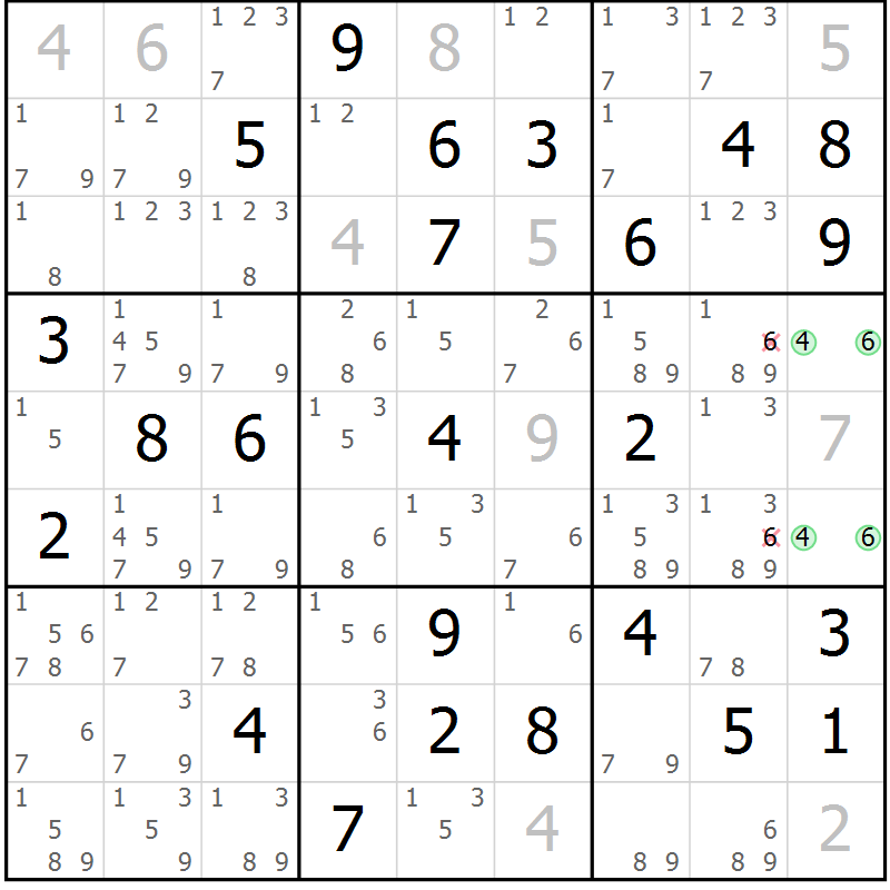 Position des candidats pour la solution de la Gr 52 page 55 du magazine de sudoku Sudoku Suprême n° 037