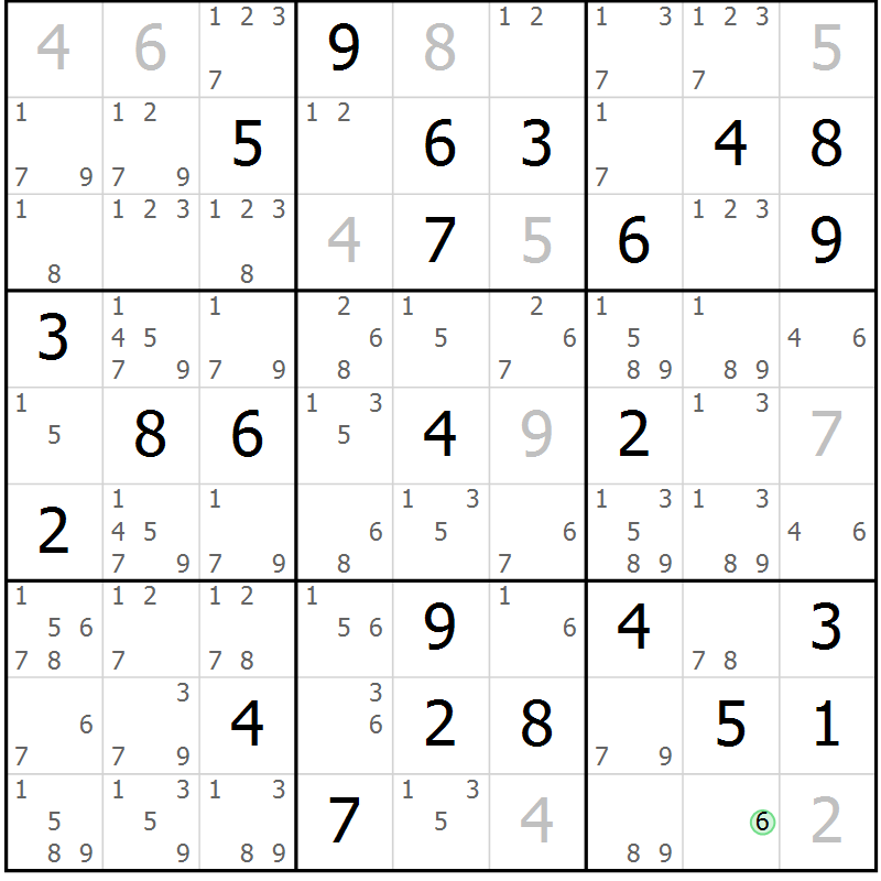 Position des candidats pour la solution de la Gr 52 page 55 du magazine de sudoku Sudoku Suprême n° 037