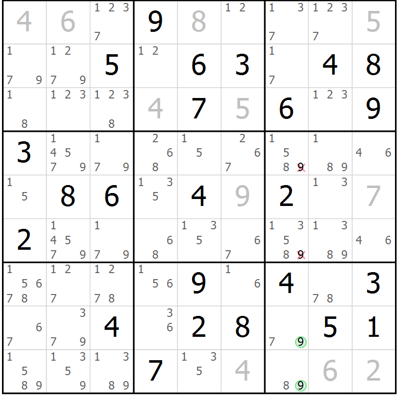 Position des candidats pour la solution de la Gr 52 page 55 du magazine de sudoku Sudoku Suprême n° 037