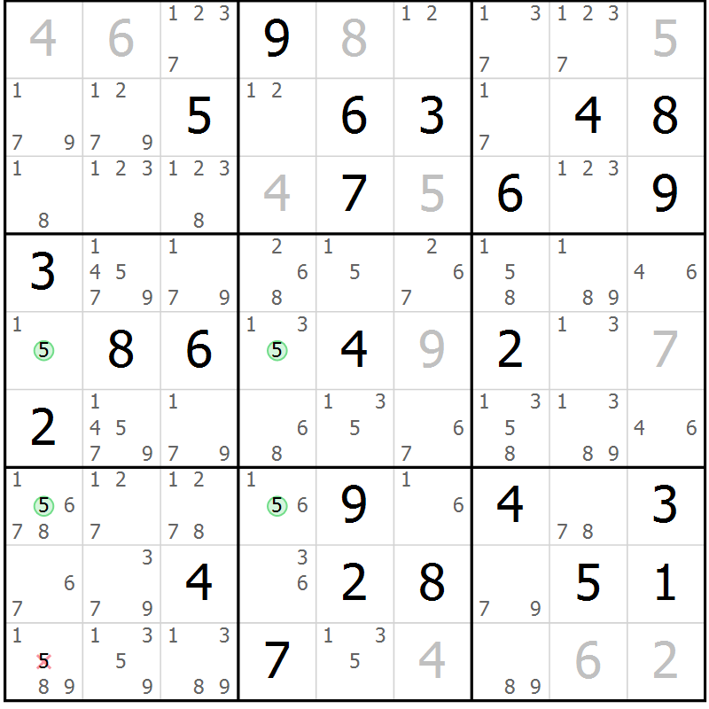 Position des candidats pour la solution de la Gr 52 page 55 du magazine de sudoku Sudoku Suprême n° 037