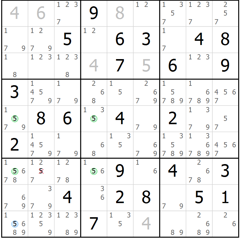 Position des candidats pour la solution de la Gr 52 page 55 du magazine de sudoku Sudoku Suprême n° 037