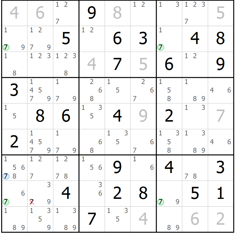 Position des candidats pour la solution de la Gr 52 page 55 du magazine de sudoku Sudoku Suprême n° 037