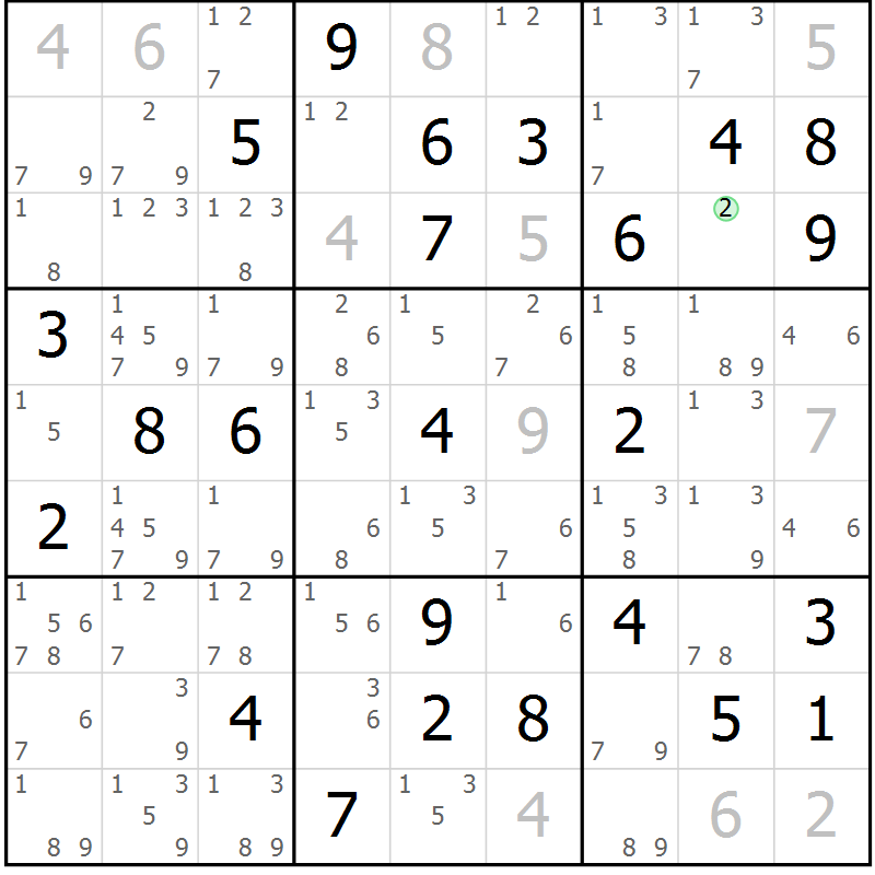 Position des candidats pour la solution de la Gr 52 page 55 du magazine de sudoku Sudoku Suprême n° 037