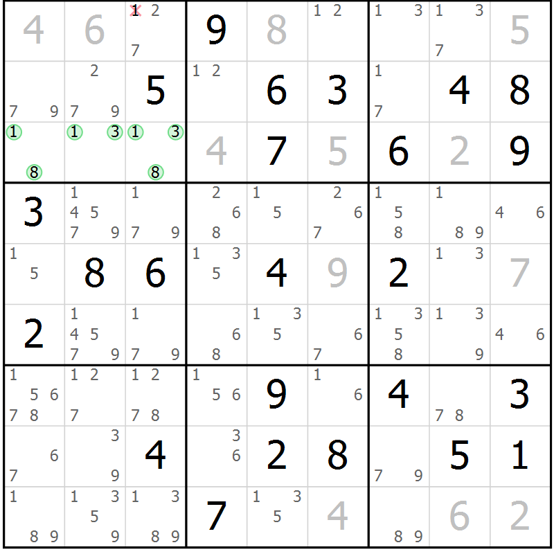 Position des candidats pour la solution de la Gr 52 page 55 du magazine de sudoku Sudoku Suprême n° 037