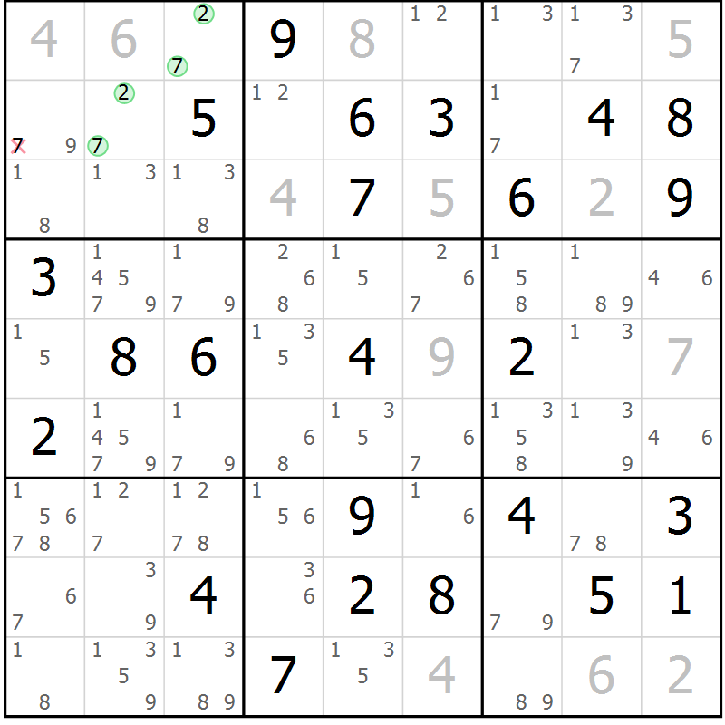 Position des candidats pour la solution de la Gr 52 page 55 du magazine de sudoku Sudoku Suprême n° 037