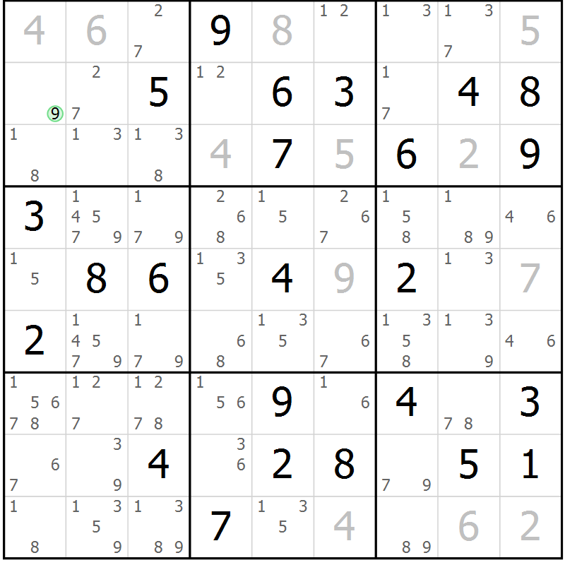 Position des candidats pour la solution de la Gr 52 page 55 du magazine de sudoku Sudoku Suprême n° 037