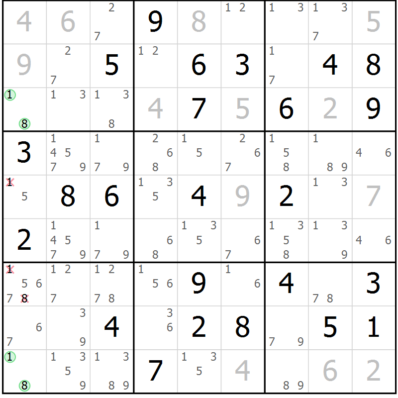Position des candidats pour la solution de la Gr 52 page 55 du magazine de sudoku Sudoku Suprême n° 037