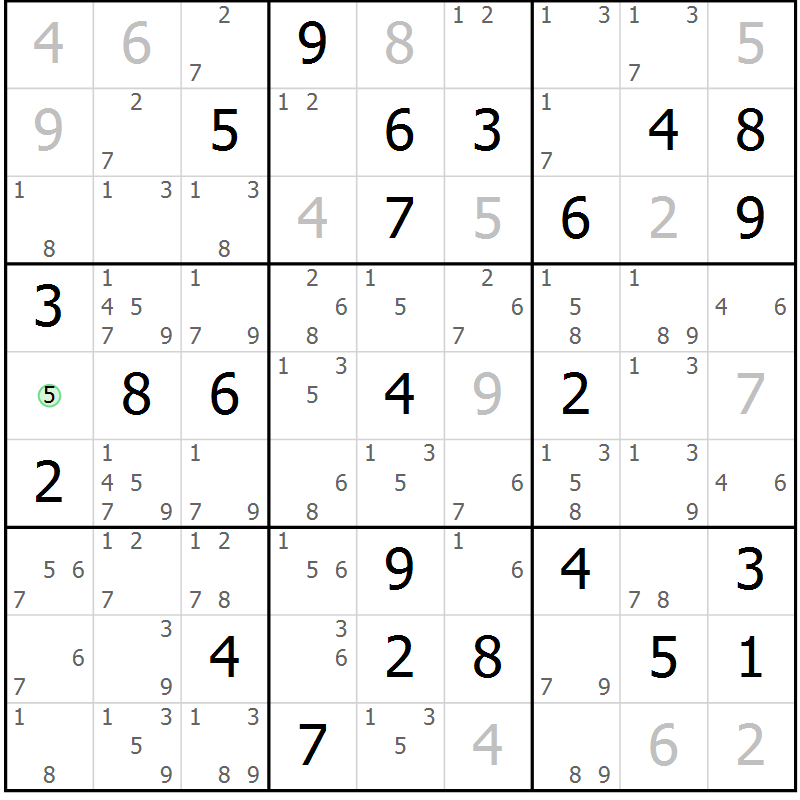 Position des candidats pour la solution de la Gr 52 page 55 du magazine de sudoku Sudoku Suprême n° 037