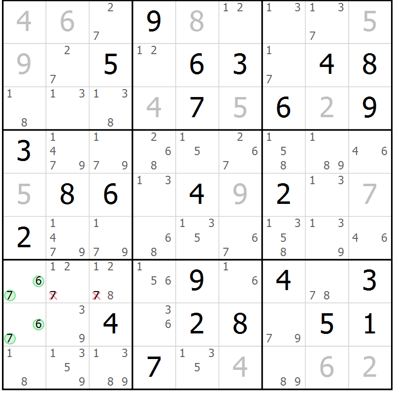 Position des candidats pour la solution de la Gr 52 page 55 du magazine de sudoku Sudoku Suprême n° 037