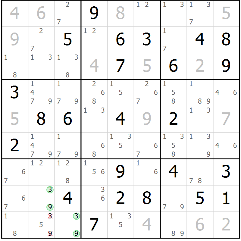 Position des candidats pour la solution de la Gr 52 page 55 du magazine de sudoku Sudoku Suprême n° 037