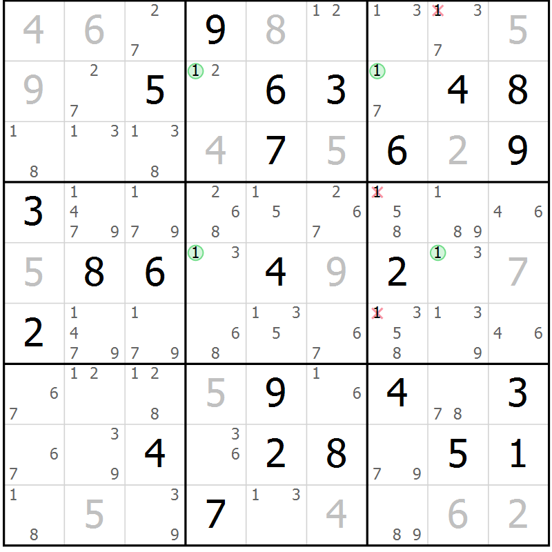 Position des candidats pour la solution de la Gr 52 page 55 du magazine de sudoku Sudoku Suprême n° 037