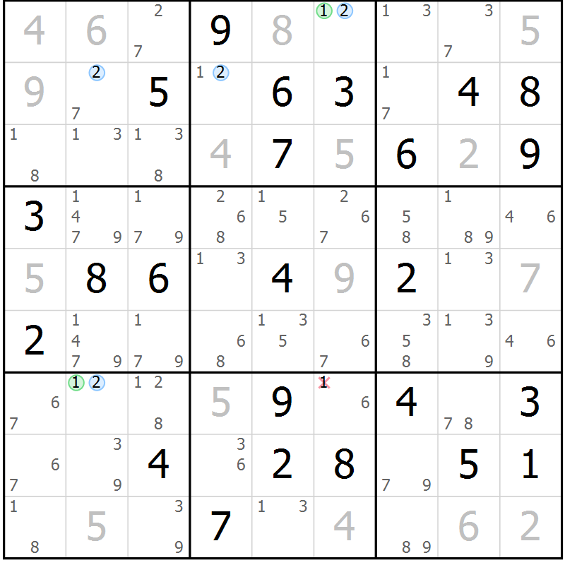 Position des candidats pour la solution de la Gr 52 page 55 du magazine de sudoku Sudoku Suprême n° 037