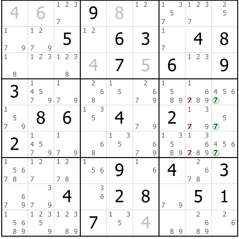 Position des candidats pour la solution de la Gr 52 page 55 du magazine de sudoku Sudoku Suprême n° 037