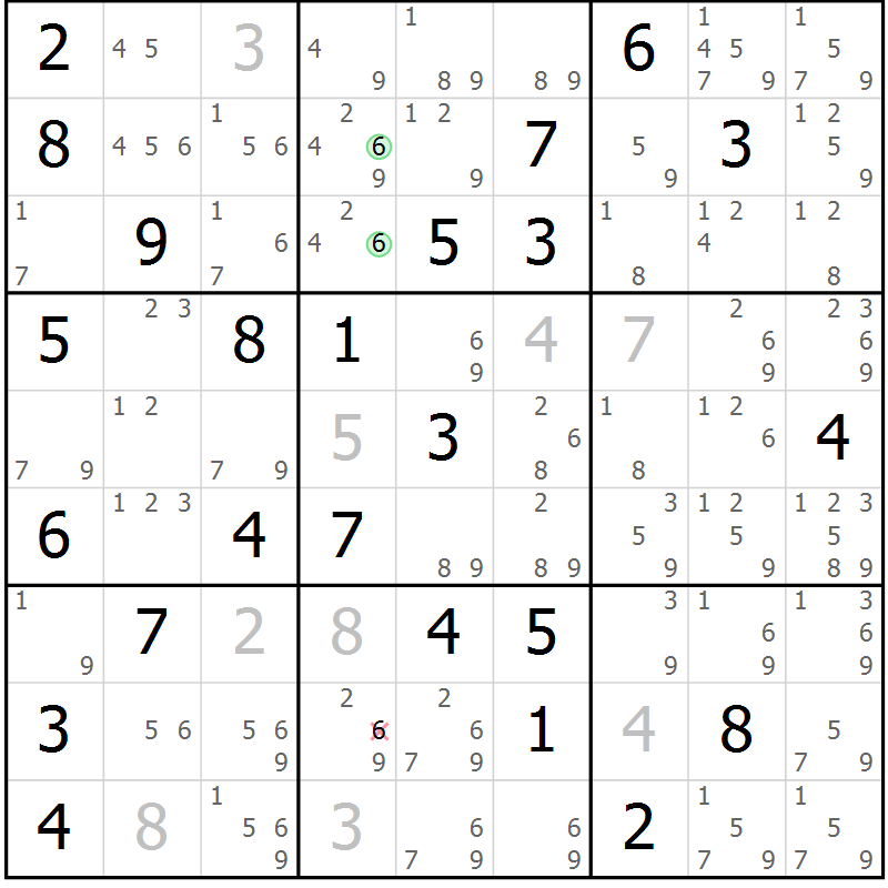 Position des candidats pour la solution de la Gr 53 page 56 du magazine de sudoku Sudoku Suprême n° 037