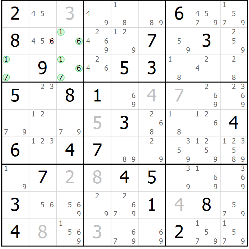 Position des candidats pour la solution de la Gr 53 page 56 du magazine de sudoku Sudoku Suprême n° 037