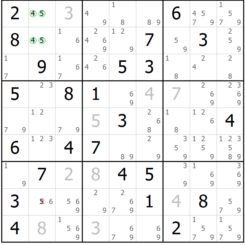 Position des candidats pour la solution de la Gr 53 page 56 du magazine de sudoku Sudoku Suprême n° 037