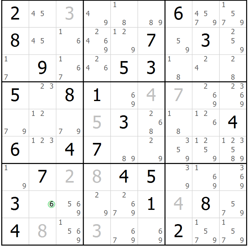 Position des candidats pour la solution de la Gr 53 page 56 du magazine de sudoku Sudoku Suprême n° 037