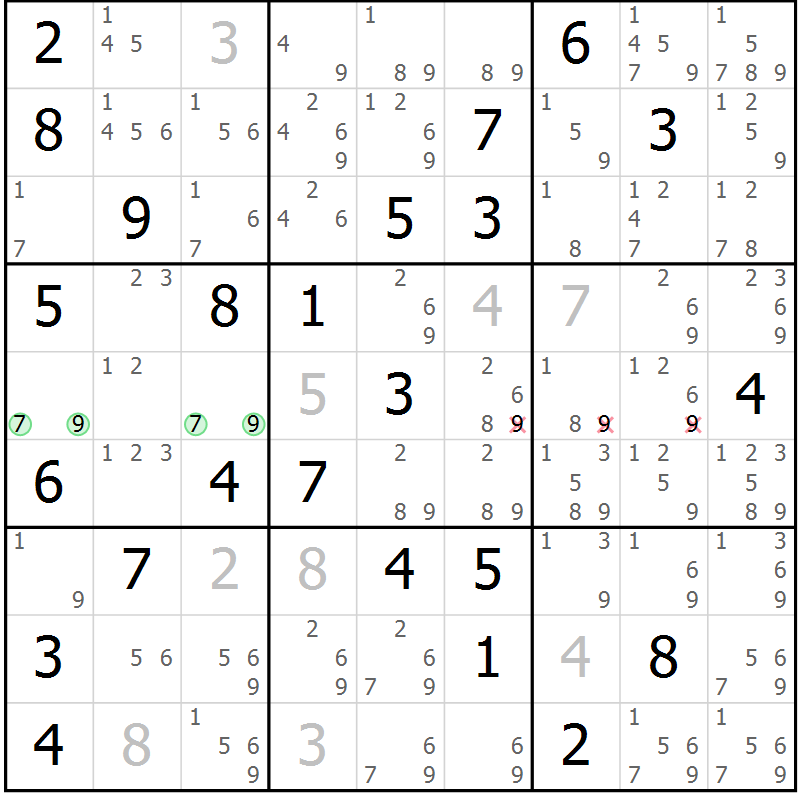 Position des candidats pour la solution de la Gr 53 page 56 du magazine de sudoku Sudoku Suprême n° 037