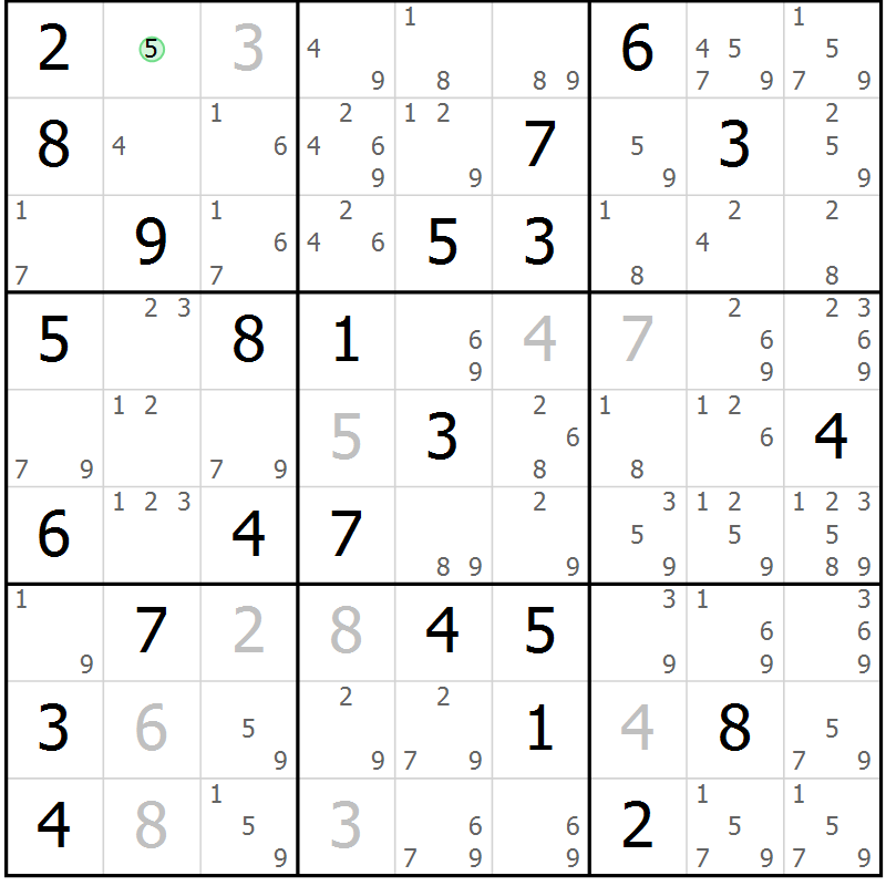 Position des candidats pour la solution de la Gr 53 page 56 du magazine de sudoku Sudoku Suprême n° 037