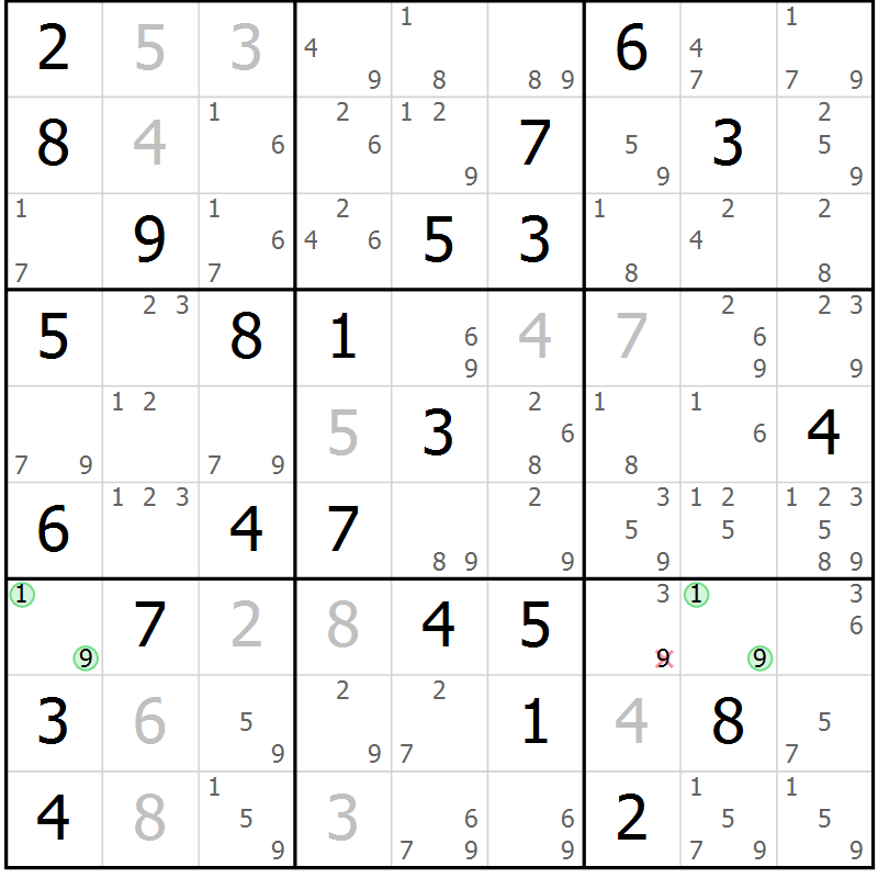 Position des candidats pour la solution de la Gr 53 page 56 du magazine de sudoku Sudoku Suprême n° 037