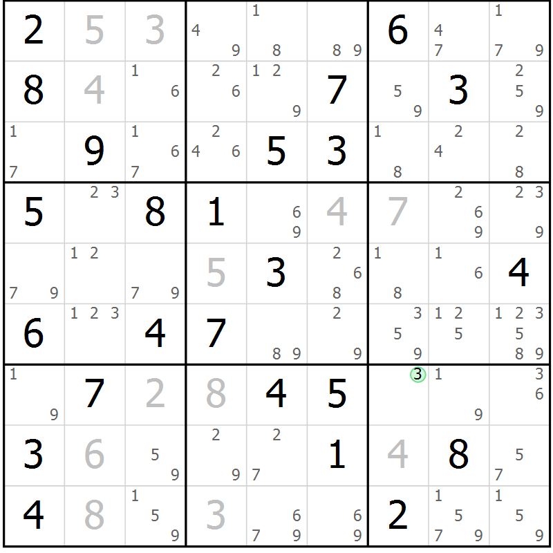 Position des candidats pour la solution de la Gr 53 page 56 du magazine de sudoku Sudoku Suprême n° 037