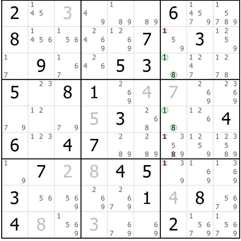 Position des candidats pour la solution de la Gr 53 page 56 du magazine de sudoku Sudoku Suprême n° 037