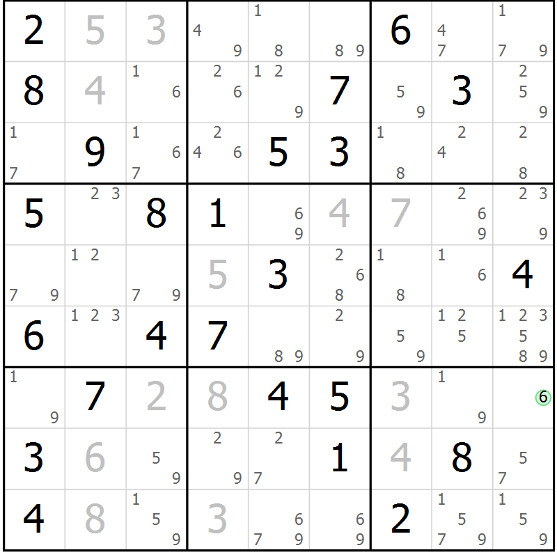 Position des candidats pour la solution de la Gr 53 page 56 du magazine de sudoku Sudoku Suprême n° 037