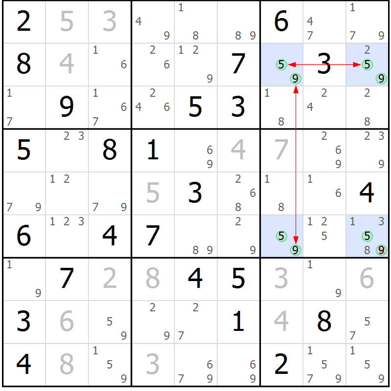 Position des candidats pour la solution de la Gr 53 page 56 du magazine de sudoku Sudoku Suprême n° 037