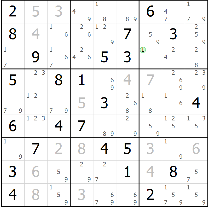 Position des candidats pour la solution de la Gr 53 page 56 du magazine de sudoku Sudoku Suprême n° 037