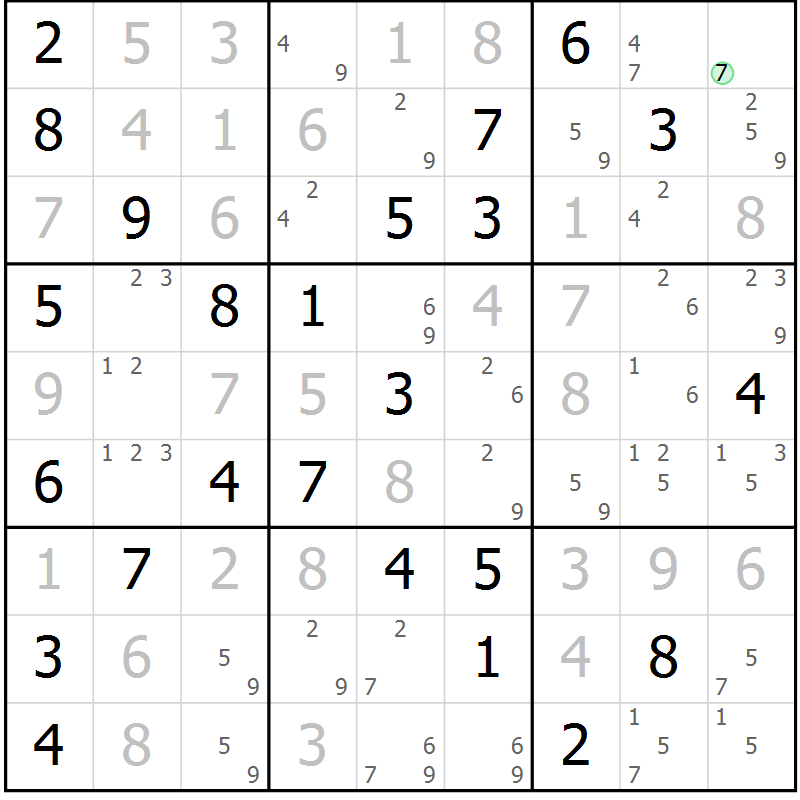Position des candidats pour la solution de la Gr 53 page 56 du magazine de sudoku Sudoku Suprême n° 037