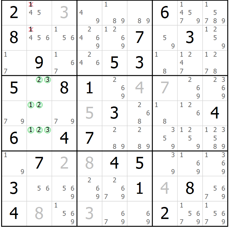 Position des candidats pour la solution de la Gr 53 page 56 du magazine de sudoku Sudoku Suprême n° 037