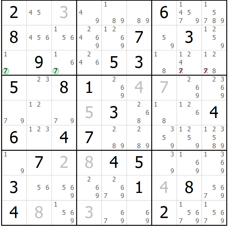 Position des candidats pour la solution de la Gr 53 page 56 du magazine de sudoku Sudoku Suprême n° 037