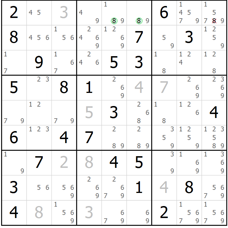 Position des candidats pour la solution de la Gr 53 page 56 du magazine de sudoku Sudoku Suprême n° 037