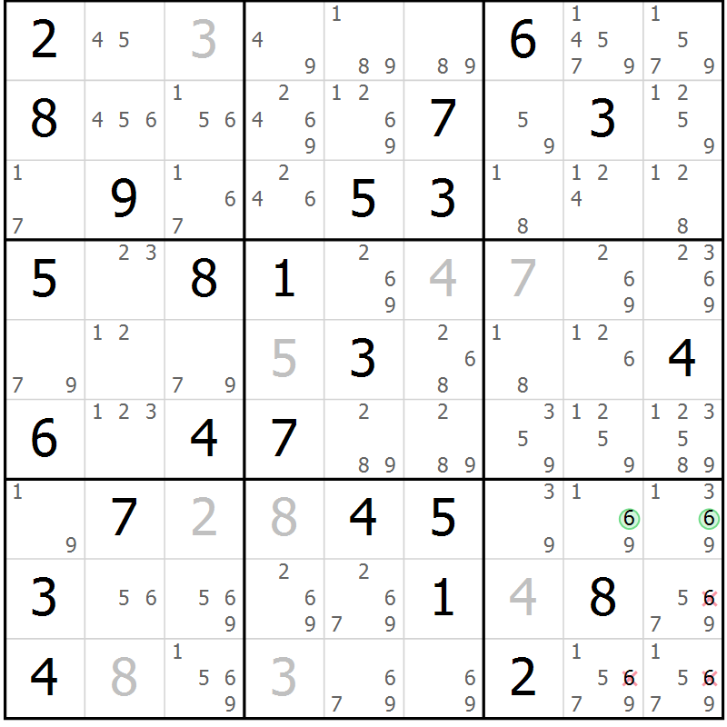 Position des candidats pour la solution de la Gr 53 page 56 du magazine de sudoku Sudoku Suprême n° 037