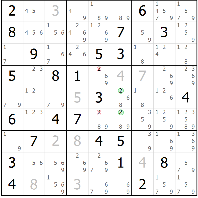 Position des candidats pour la solution de la Gr 53 page 56 du magazine de sudoku Sudoku Suprême n° 037