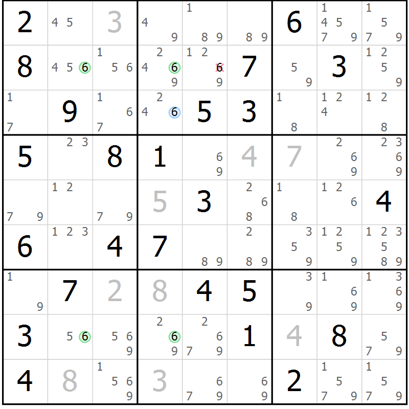 Position des candidats pour la solution de la Gr 53 page 56 du magazine de sudoku Sudoku Suprême n° 037