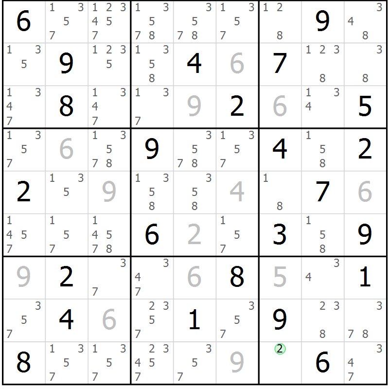Position des candidats pour la solution de la Gr 54 page 57 du magazine de sudoku Sudoku Suprême n° 037