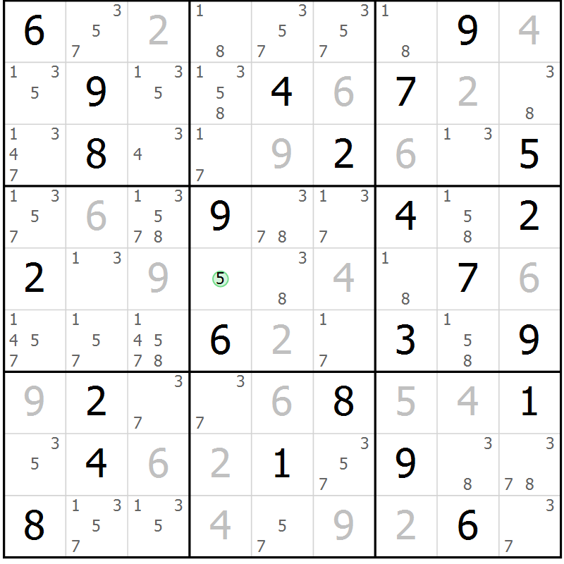 Position des candidats pour la solution de la Gr 54 page 57 du magazine de sudoku Sudoku Suprême n° 037